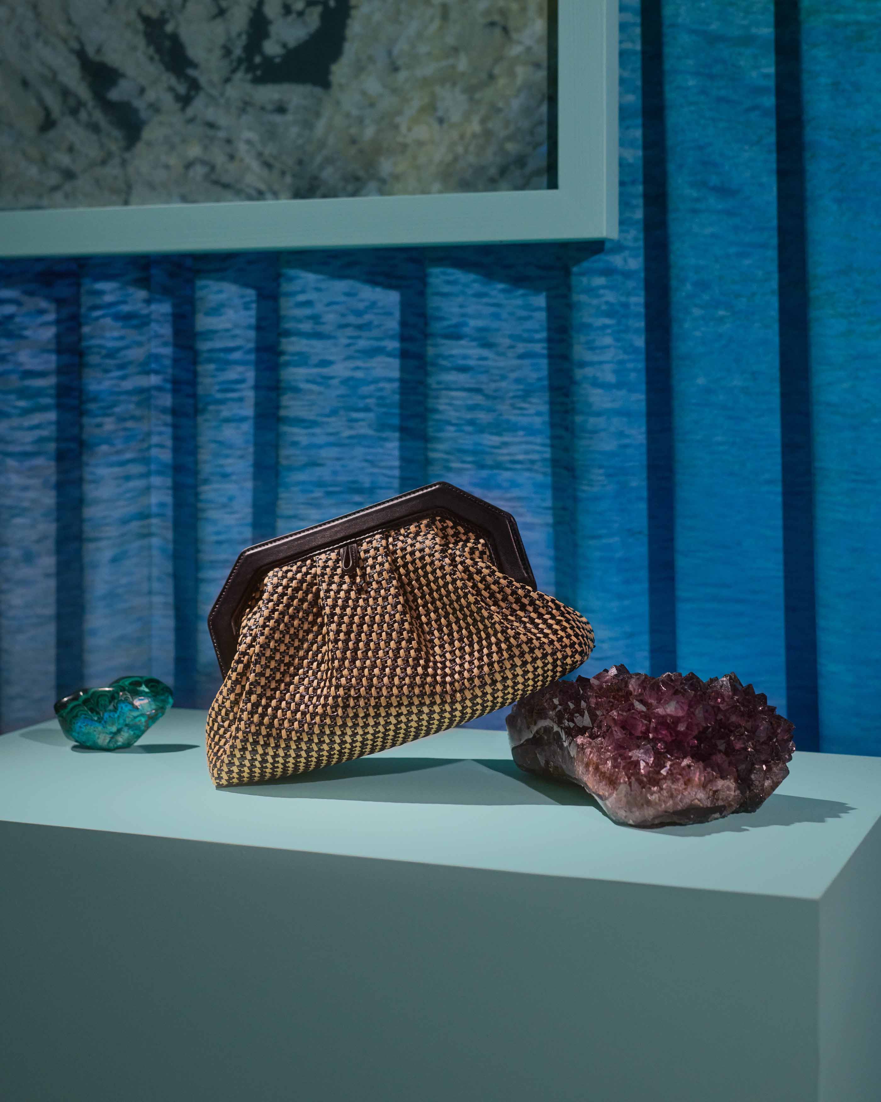 Secret Clutch Bag in Raffia and Seta Leather - Serapian