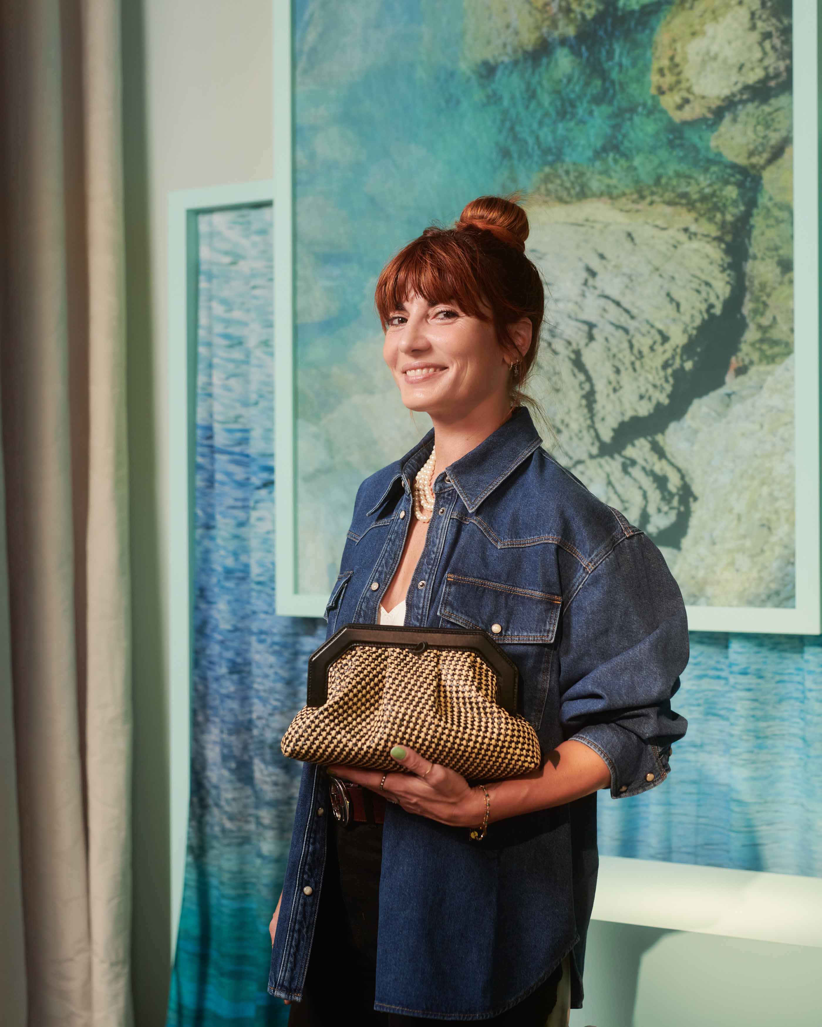 Secret Clutch Bag in Raffia and Seta Leather - Serapian