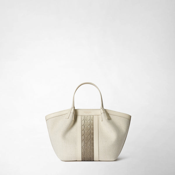 Mini secret bag in canvas and mosaico - off-white/shaded sahara