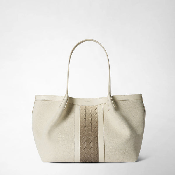 Small secret tote bag in canvas and mosaico - off-white/shaded sahara