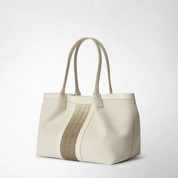 Small secret tote bag in canvas and mosaico - off-white/shaded sahara