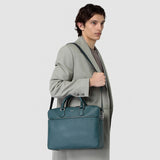 Slim briefcase in cachemire leather - denim blue