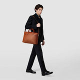 Slim briefcase in cachemire leather - tobacco