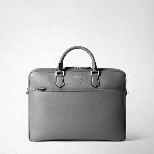 Slim briefcase in cachemire leather - shadow