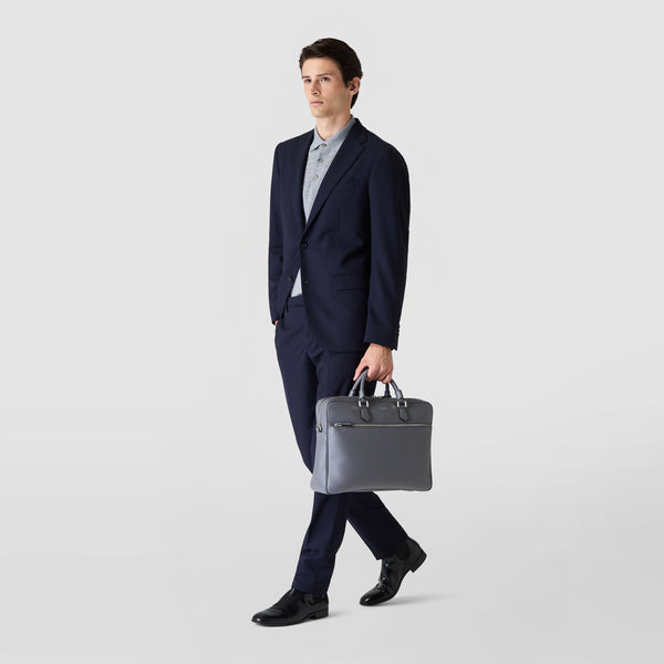 Slim briefcase in cachemire leather - shadow