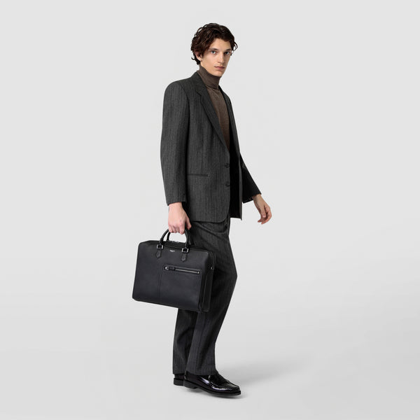 Quattordici briefcase in cachemire leather - eclipse black