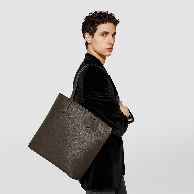 Day tote bag in cachemire leather - espresso