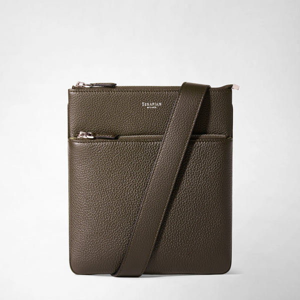 Flat crossbody bag in cachemire leather - espresso