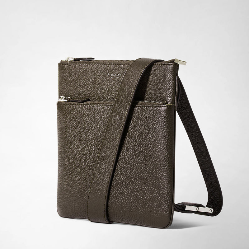 Flat crossbody bag in cachemire leather - espresso