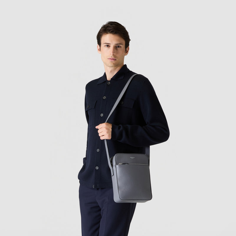 North south messenger in cachemire leather - shadow
