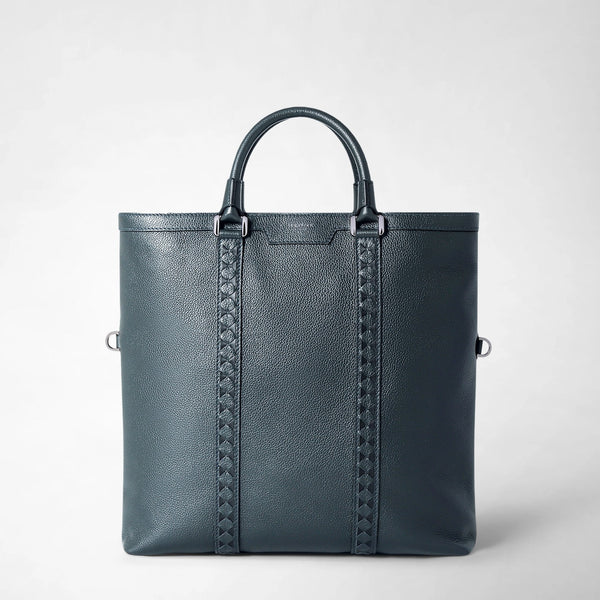 Foldable tote bag in cachemire leather and mosaico - navy blue