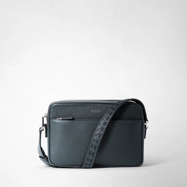 East west crossbody bag in cachemire leather - navy blue