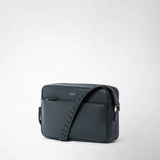 East west messenger in cachemire leather - navy blue