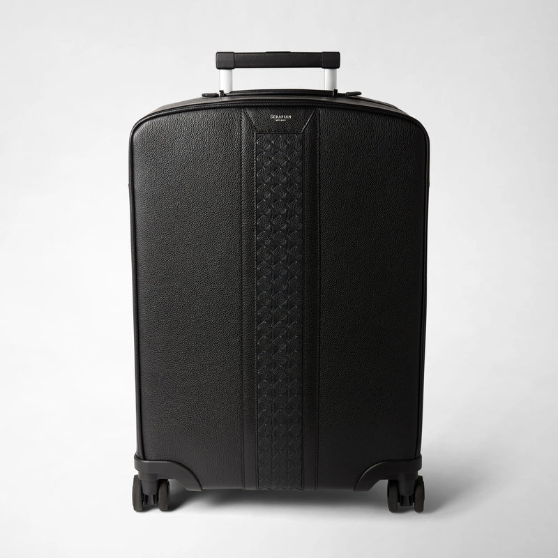 Carry-on suitcase in cachemire leather and mosaico - black