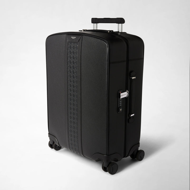 Carry-on suitcase in cachemire leather and mosaico - black