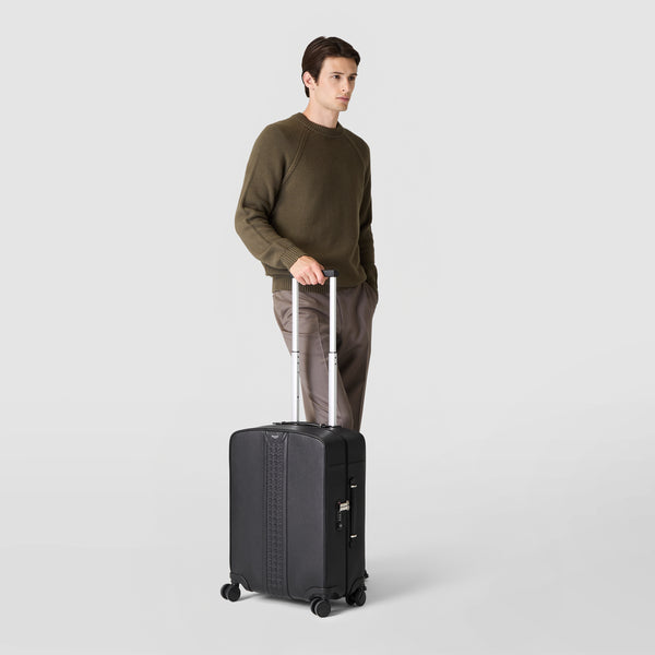 Carry-on suitcase in cachemire leather and mosaico - black