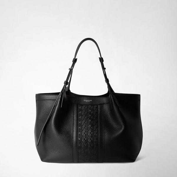 Small secret tote bag in cachemire leather and mosaico - black