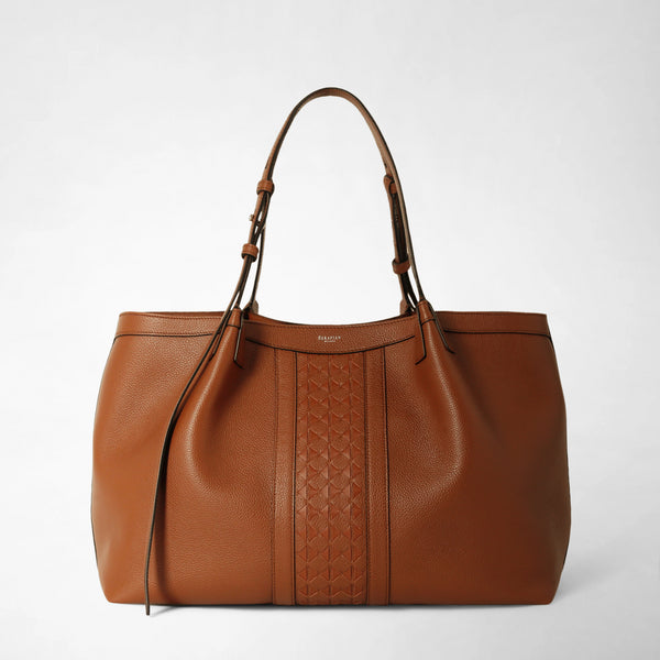 Secret tote bag in cachemire leather and mosaico - tobacco
