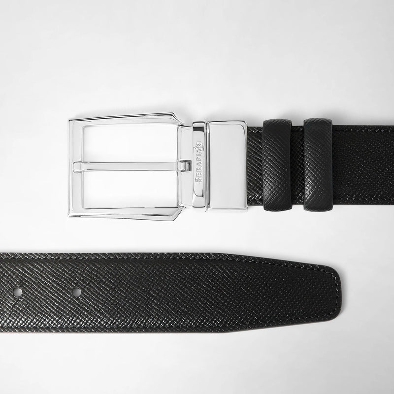 Reversible belt in evoluzione leather - black/navy blue