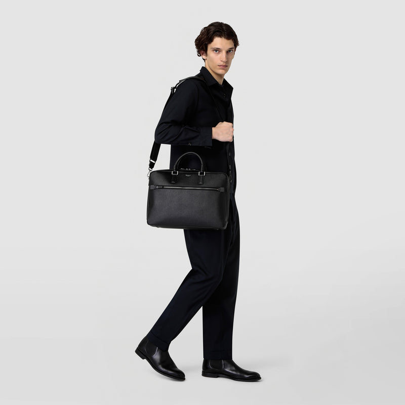 Attaché-case slim en cuir evoluzione - eclipse black