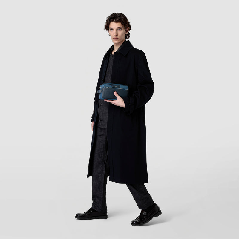 Trousse de toilette en cuir evoluzione - denim blue