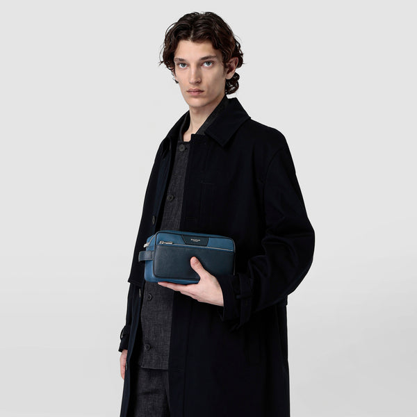 Evoluzioneレザー製洗面具用ポーチ - denim blue