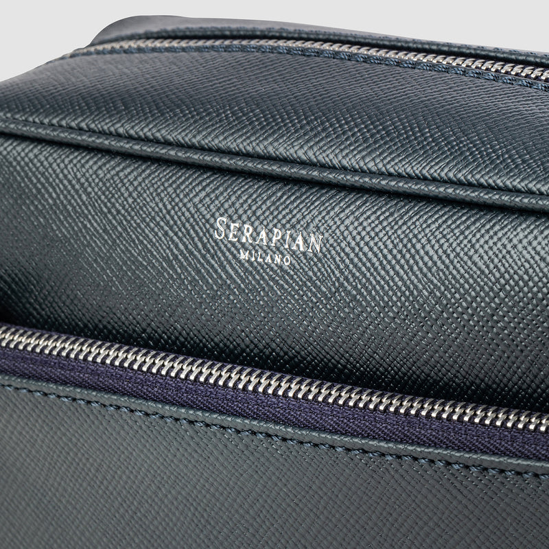 Washbag in evoluzione leather - navy blue