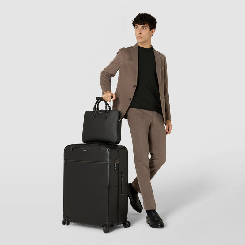 Large trolley in evoluzione leather - eclipse black