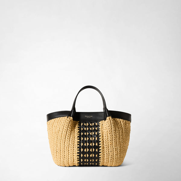Mini secret bag in raffia intrecci - natural/black