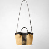 Mini secret bag in raffia intrecci - natural/black