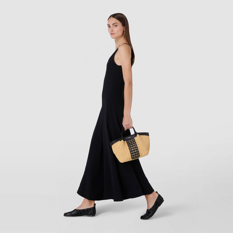 Mini secret bag in raffia intrecci - natural/black