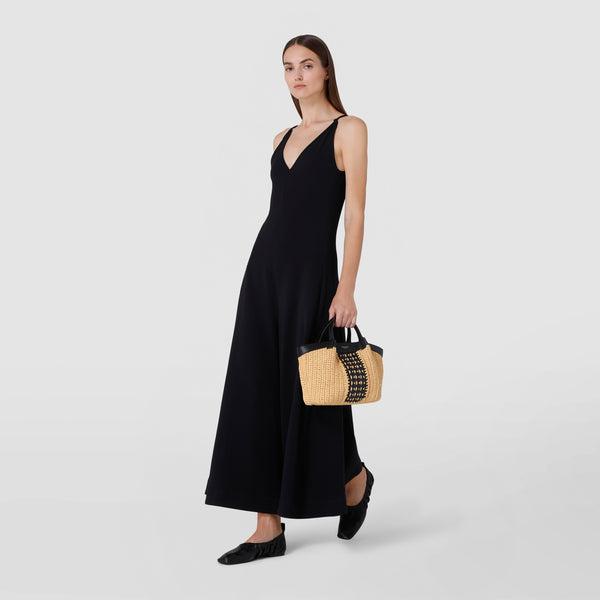 Mini secret bag in raffia intrecci - natural/black