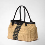 Secret tote bag in raffia intrecci - natural/black
