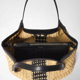 Secret tote bag in raffia intrecci - natural/black