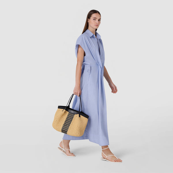 Secret tote bag in raffia intrecci - natural/black