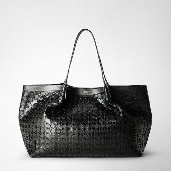 Secret tote bag in mosaico and elaphe - black