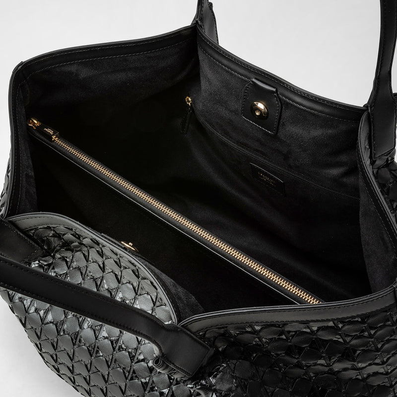 Secret tote bag in mosaico and elaphe - black