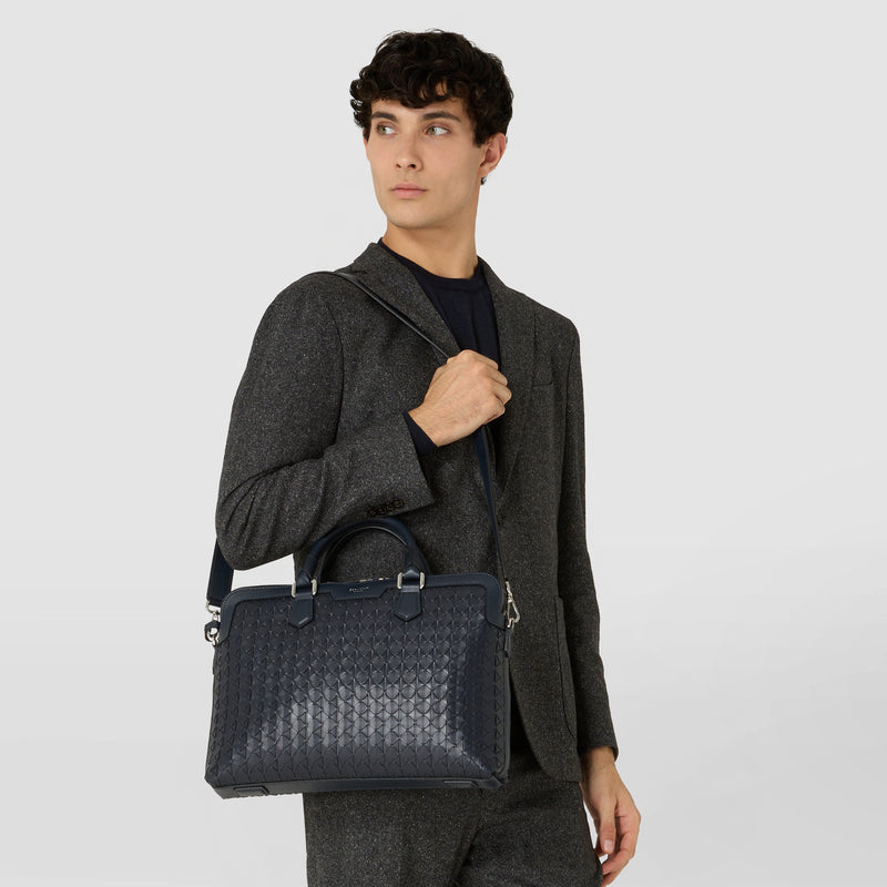 Borsa business extra slim in mosaico - navy blue