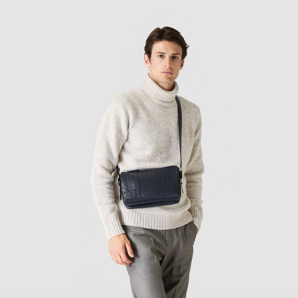 East west crossbody bag in mosaico - navy blue