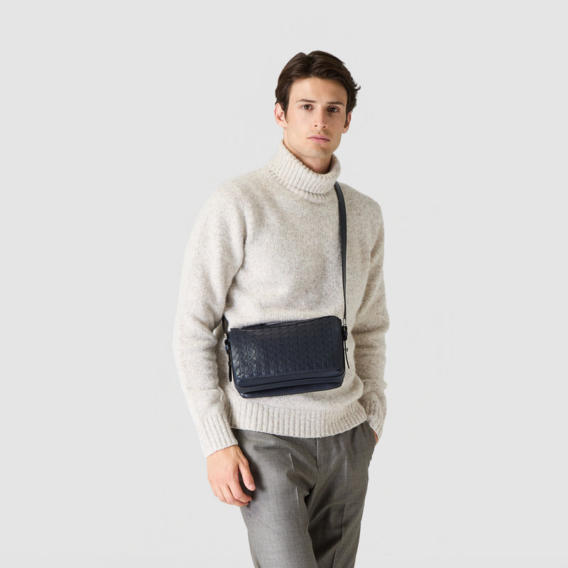 East west crossbody bag in mosaico - navy blue