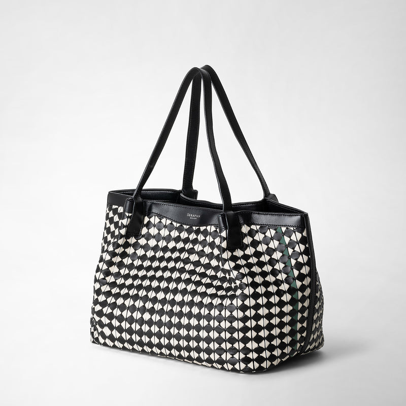 Small secret tote bag in mosaico - black/off-white
