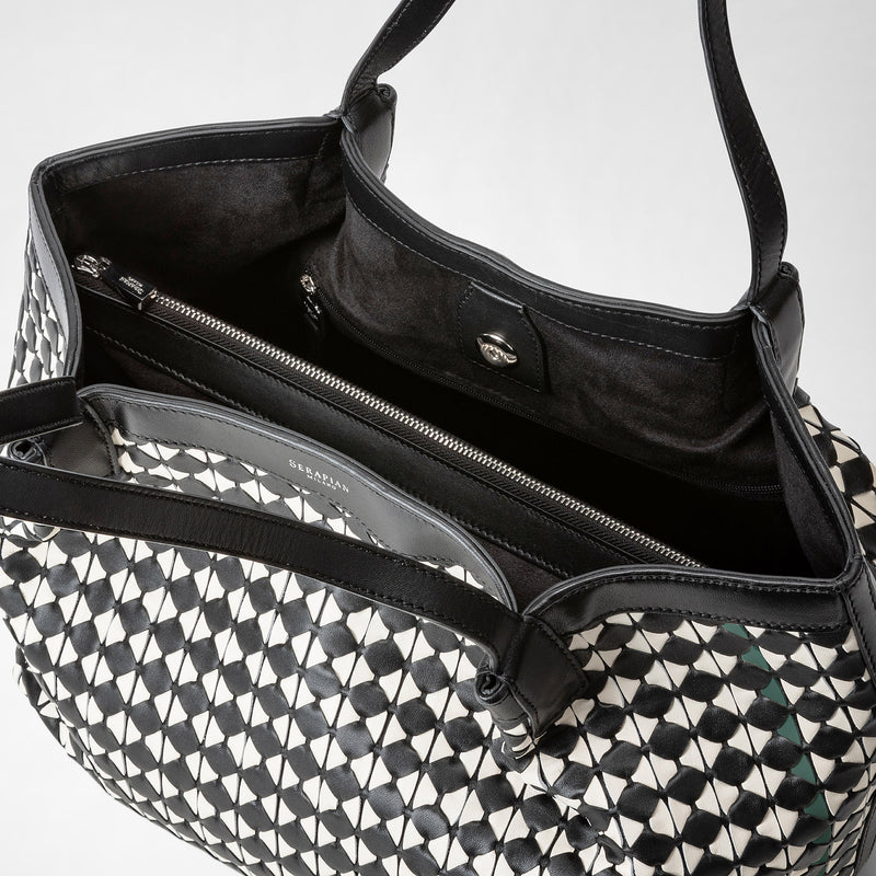 Small secret tote bag in mosaico - black/off-white