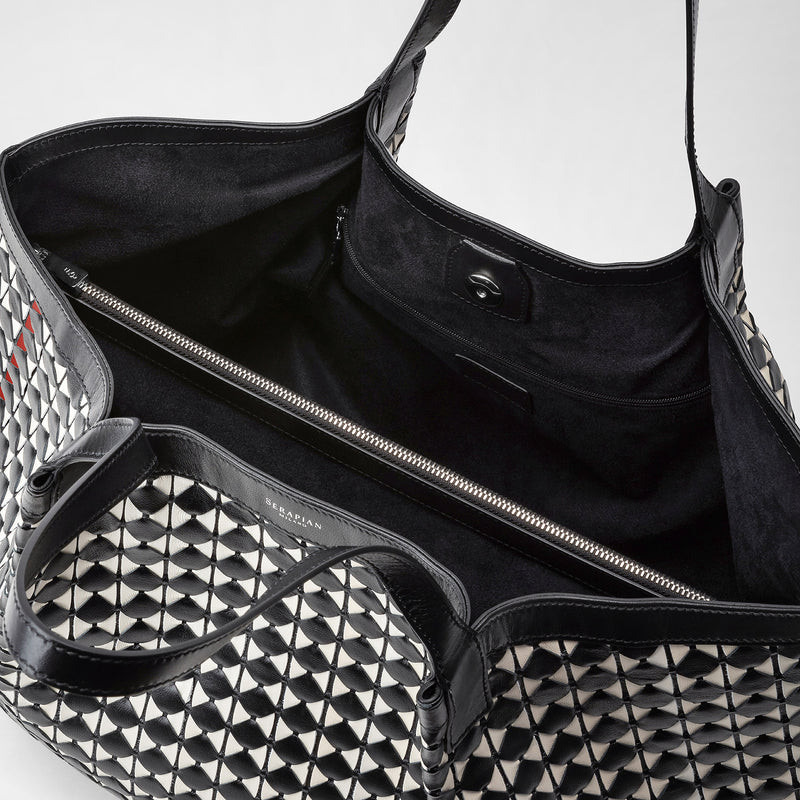 Secret tote bag in mosaico - black/off-white