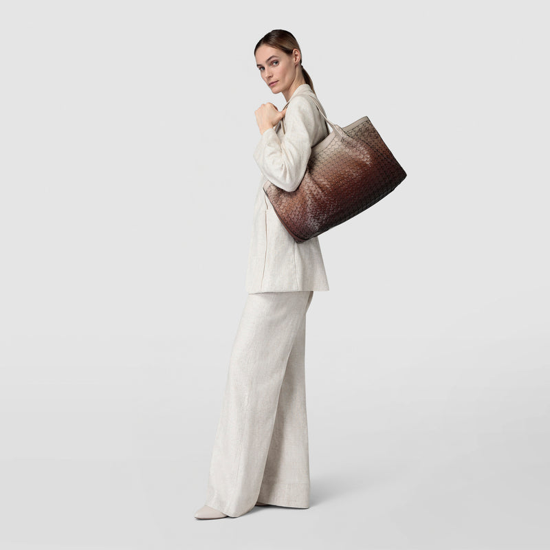 Secret tote bag in mosaico - shaded brown