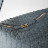 Front view of the SMALL ANI SHOULDER BAG IN MOSAICO in Storm color, displaying exclusive woven Mosaico leather, gold zipper, and Serapian logo.