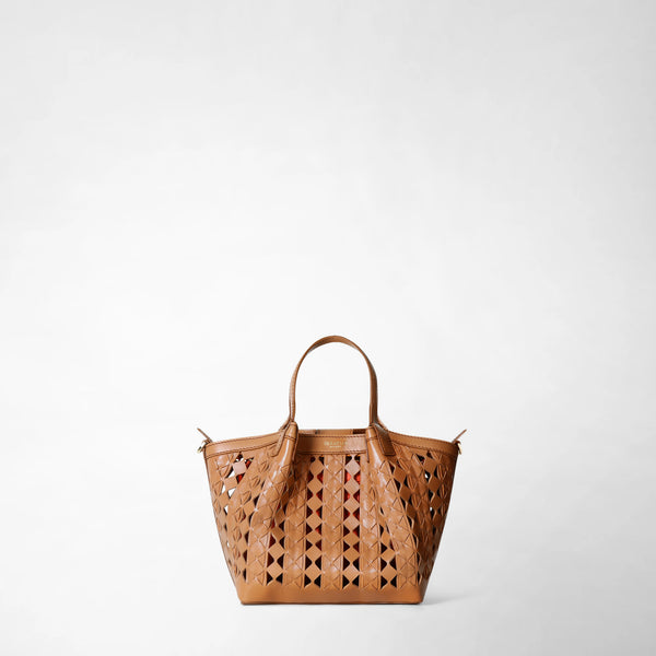 Mini secret bag in mosaico see through - tan/coral red
