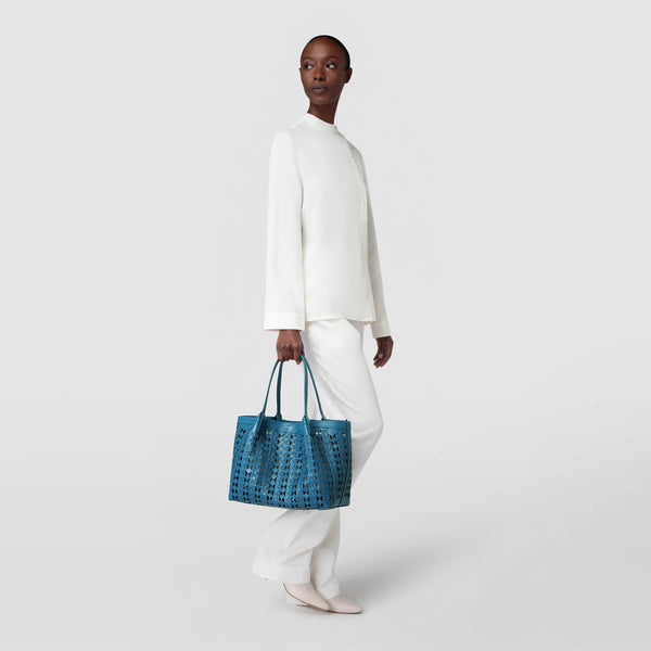 Small secret tote bag in mosaico see through - blue jeans/off white