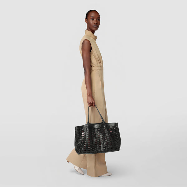 Secret tote bag in mosaico see through - black/blush