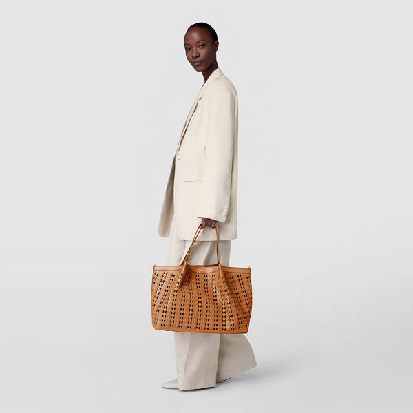 Secret tote bag in mosaico see through - tan/coral red