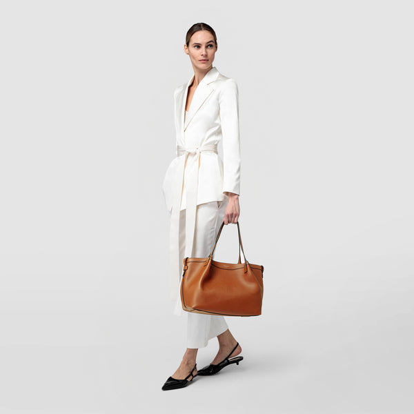 Tote bag secret piccola in pelle rugiada - cuoio